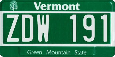 VT license plate ZDW191
