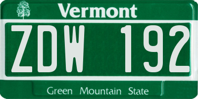 VT license plate ZDW192