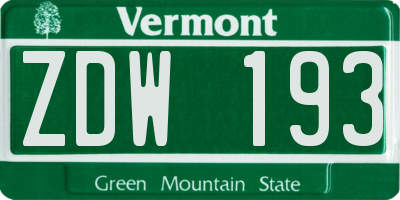 VT license plate ZDW193