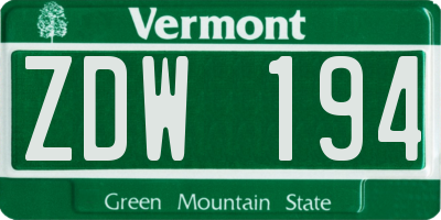 VT license plate ZDW194
