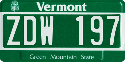 VT license plate ZDW197
