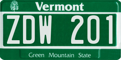 VT license plate ZDW201