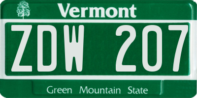 VT license plate ZDW207