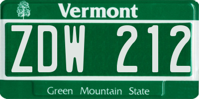 VT license plate ZDW212