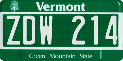 VT license plate ZDW214