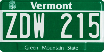 VT license plate ZDW215