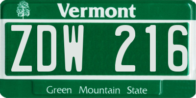 VT license plate ZDW216