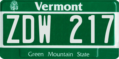 VT license plate ZDW217