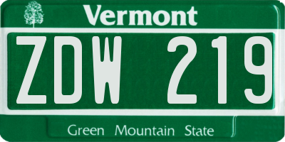 VT license plate ZDW219