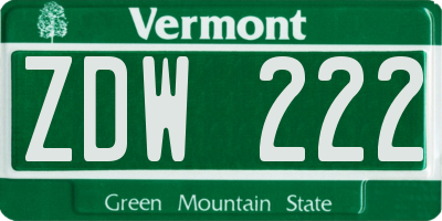VT license plate ZDW222