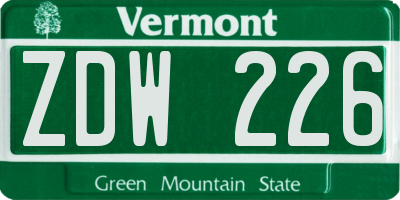 VT license plate ZDW226