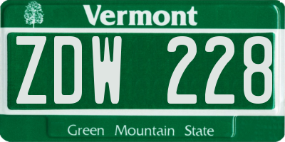 VT license plate ZDW228
