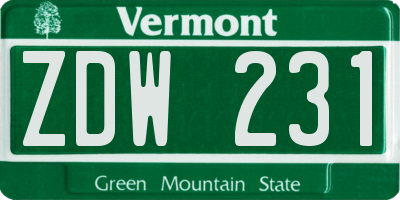 VT license plate ZDW231