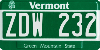 VT license plate ZDW232