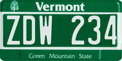 VT license plate ZDW234