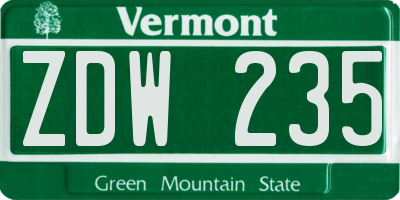 VT license plate ZDW235