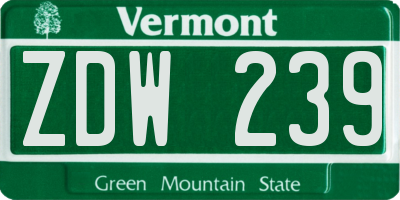 VT license plate ZDW239