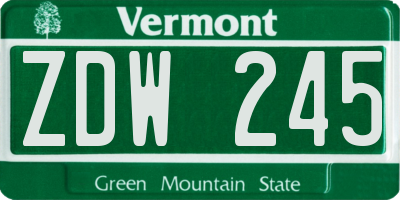 VT license plate ZDW245