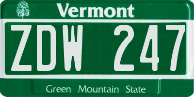 VT license plate ZDW247