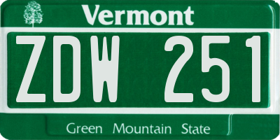 VT license plate ZDW251