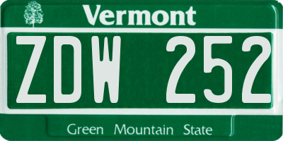 VT license plate ZDW252