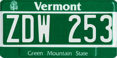 VT license plate ZDW253