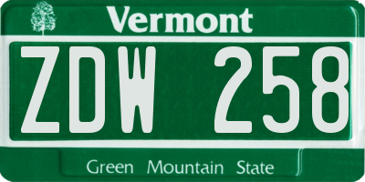 VT license plate ZDW258