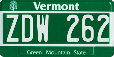 VT license plate ZDW262