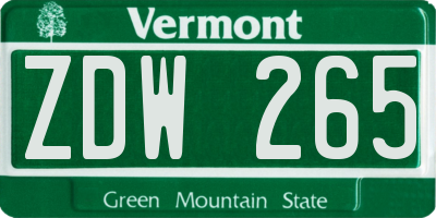 VT license plate ZDW265