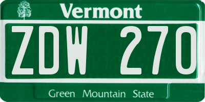 VT license plate ZDW270