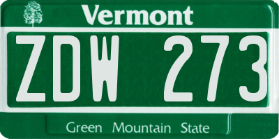 VT license plate ZDW273