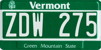 VT license plate ZDW275