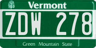 VT license plate ZDW278