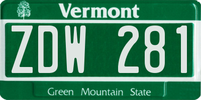 VT license plate ZDW281