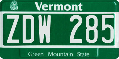 VT license plate ZDW285