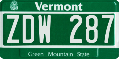 VT license plate ZDW287