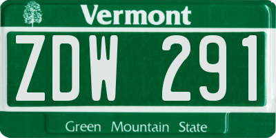 VT license plate ZDW291