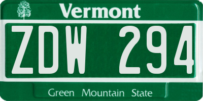 VT license plate ZDW294