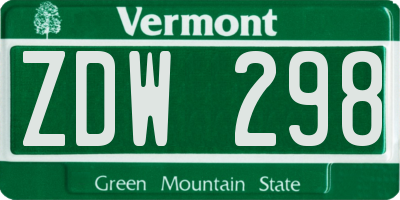 VT license plate ZDW298