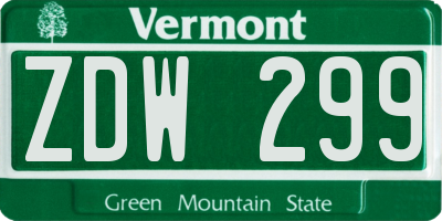 VT license plate ZDW299