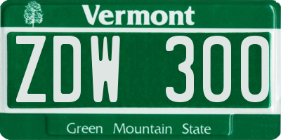 VT license plate ZDW300