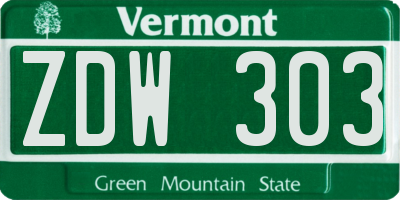 VT license plate ZDW303