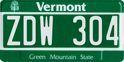 VT license plate ZDW304
