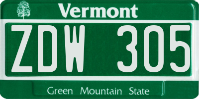 VT license plate ZDW305