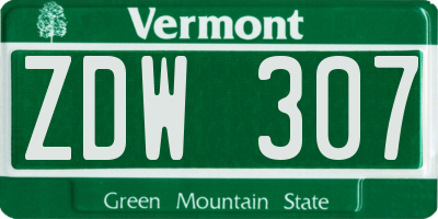 VT license plate ZDW307