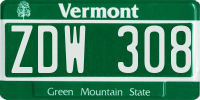 VT license plate ZDW308
