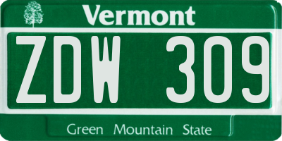 VT license plate ZDW309