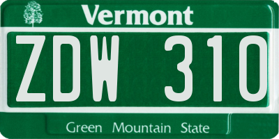 VT license plate ZDW310