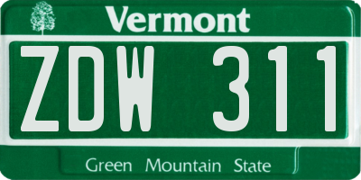 VT license plate ZDW311
