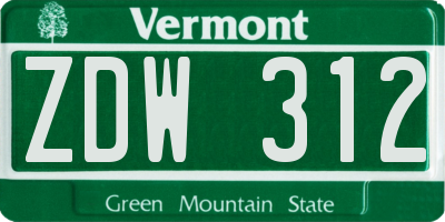 VT license plate ZDW312